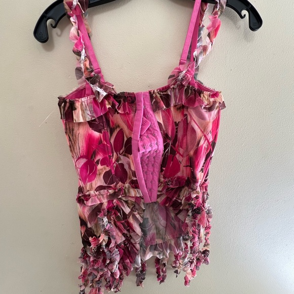 VINTAGE NWT Albert Makali Floral Pink Ruffle Women's Corset Top Originally $265 - Picture 7 of 14